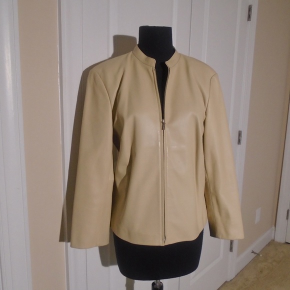 ANN TAYLOR 100% Leather Moto Jacket M Vanilla - Picture 1 of 10
